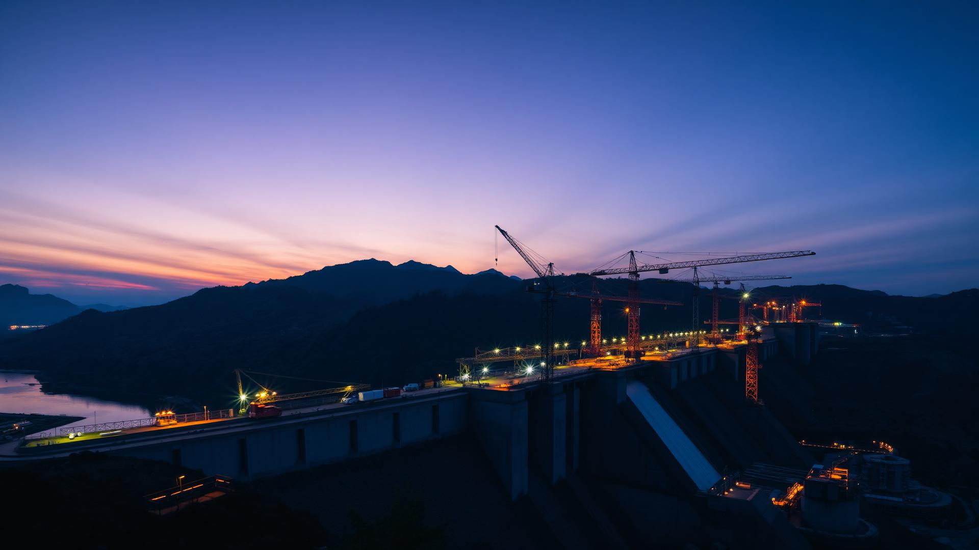 Engineering site at dusk
